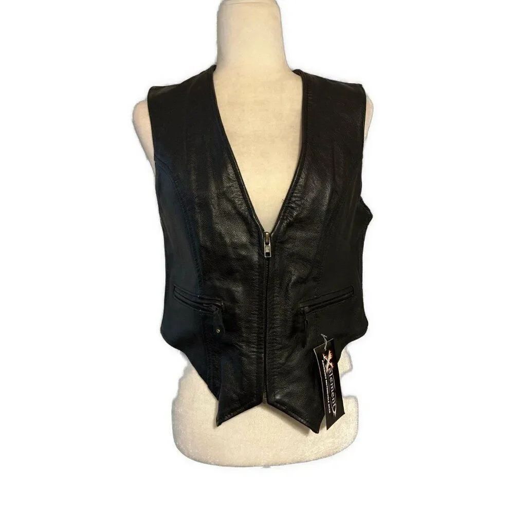 Harley Davidson Women’s New Xelement Genuine Leather Black Vest Medium